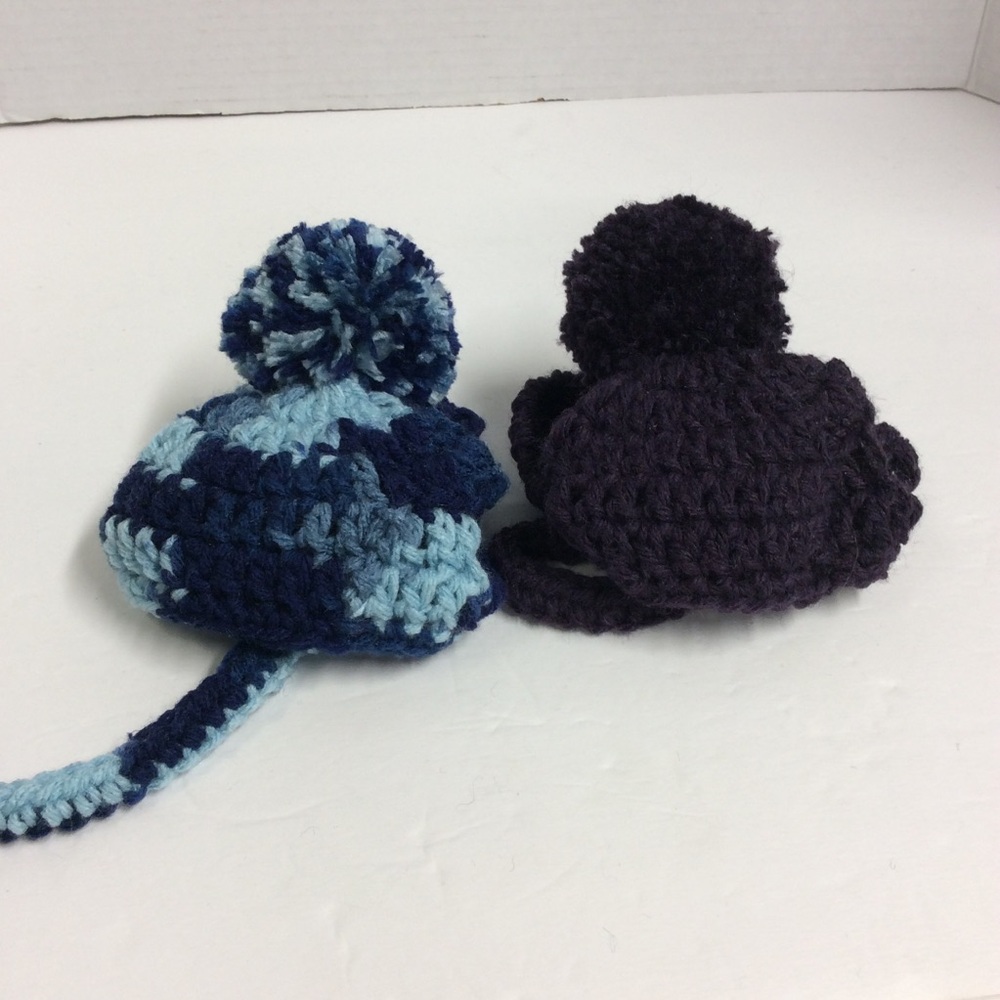 Handmade Crochet Set of 2 Dog Beanie Purple/Blues